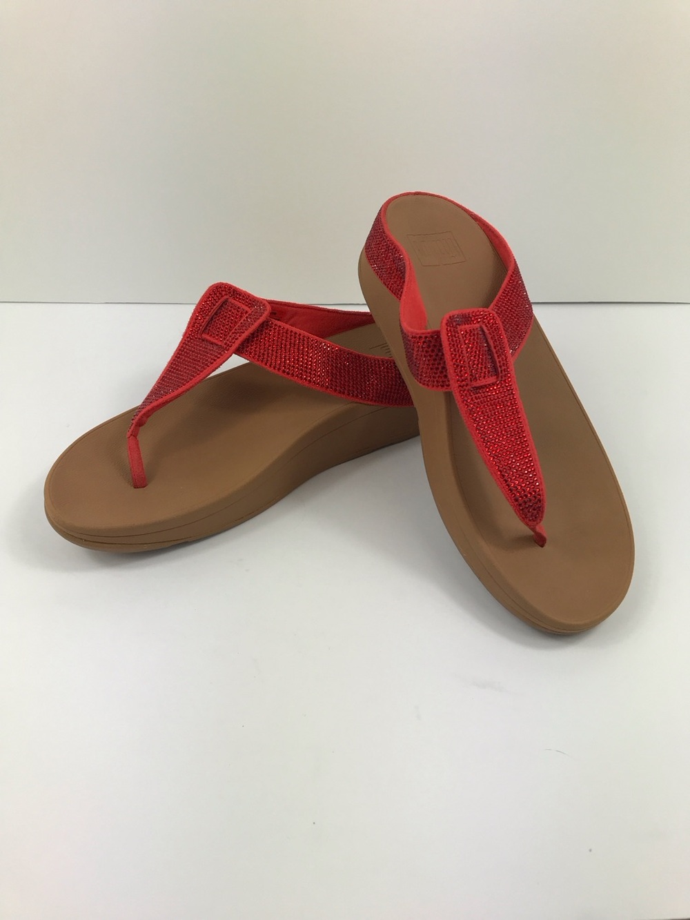 FITFLOP Isabelle Red Rhinestone  Platform Wedge Thong Sandals US 9 / EU 41